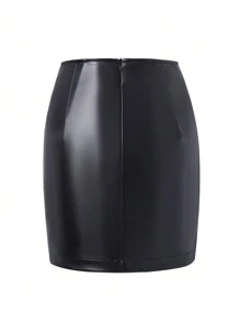 青少女街頭風pu皮迷你裙 - 黑色 - 查看 3