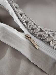 3pcs/Set Gray Fringe Mesh Polyester Bedding Set - Grey - View 18