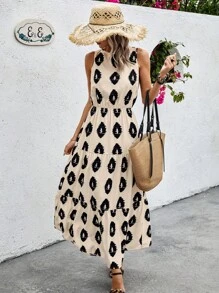 Breezaya Casual Sleeveless Printed Dress - Apricot - View 4