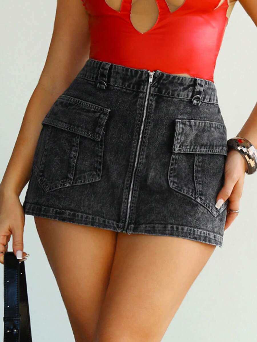 SHEIN ICON 低腰貨物風格裙子 - 灰色 - 查看 1