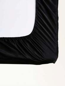 4入組純色緞面床單套裝 - 黑色 - 查看 4