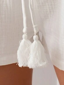 SHEIN Swim Summer Beach Ladies' Solid Color Drawstring Waist Crop Top Wedding - White - View 4