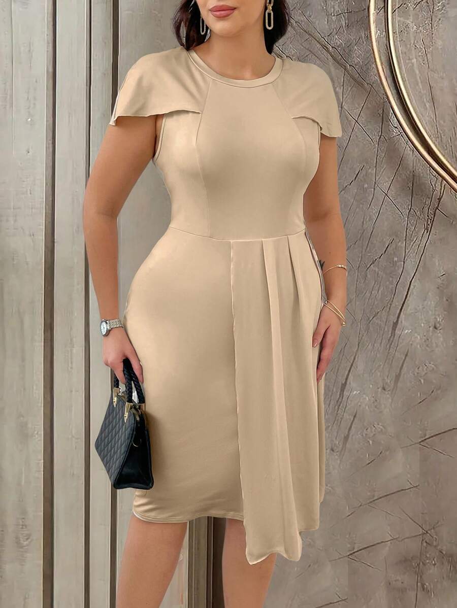 SHEIN Clasi بالإضافة إلى حجم اللباس بلون كاب الأكمام - لون مشمشي - مشاهدة 1