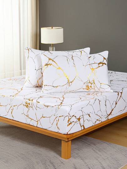 Soft Luxury Microfiber Fitted Sheet Sets - Shiny Embossed Stone Pattern - Best Bed Sheets - 2/3 Pieces (1 Fitted Sheet + 1/2 Pillowcases) - Available In Twin, King, Single, Queen, Double, Full Size