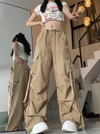 純色寬鬆束口裝褲