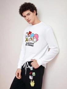 HELLO KITTY AND FRIENDS | SHEIN 男士卡通字母印花t恤和褲子套裝 - 彩色 - 查看 5