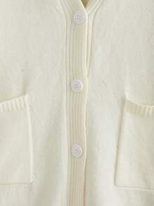 SHEIN BASICS Plus Size Solid Color Drop Shoulder Cardigan With Doubled Pockets - White - View 3