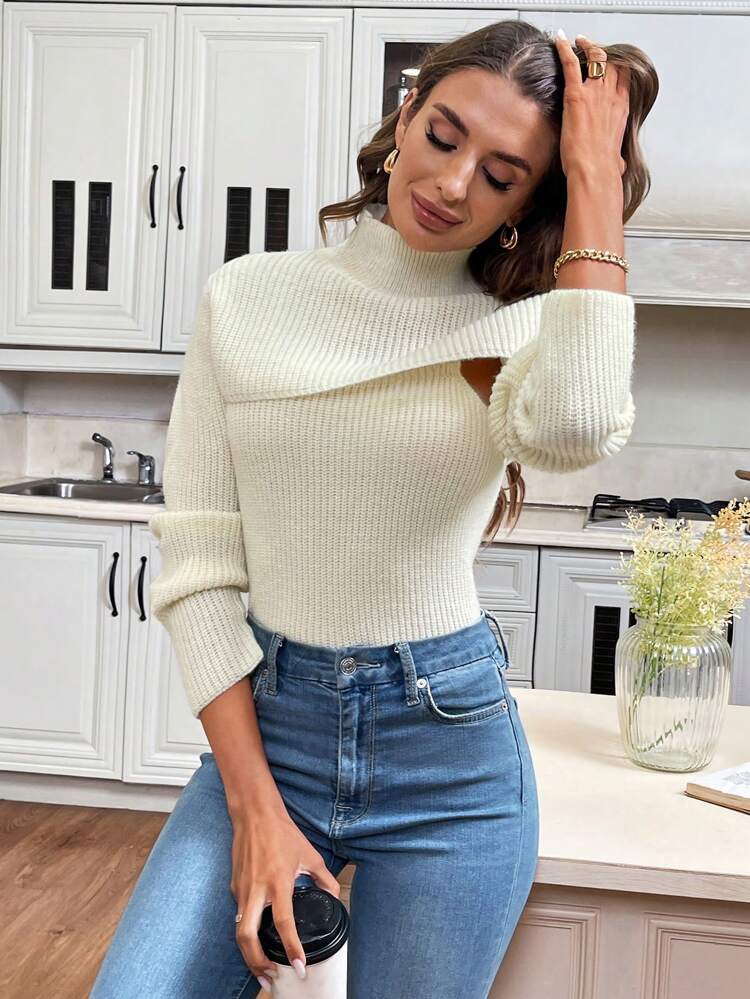 Women's Plain Fashionable Ribbed Knitted Sweater Two-Piece Set