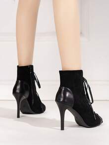 女款黑色高跟帶涼鞋,夏季細高跟繫帶禮服派對鞋 - 黑色 - 查看 5