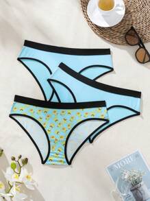 SHEIN 3pcs/set Women's Cute Colorblock Triangle Panties With Duckling Pattern - Multicolor - View 3