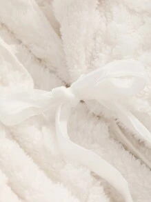 DAZY Women's Solid Color Plush Hooded Bathrobe Pajama, Fall, Winter - White - View 5