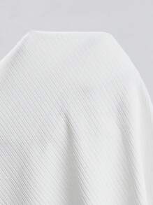 SHEIN Tall 女式側開衩純色圓領長袖t卹 - 白色 - 查看 7