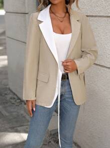 SHEIN Clasi Contrast Panel Asymmetrical Lapel Collar Blazer With Side Tie - Multicolor - View 6