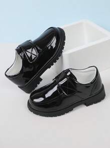 1雙男童亮黑色皮鞋,軟底、韓式、平底鞋,適用於春秋季節、學生（中大碼）、表演鞋 - 黑色 - 查看 1