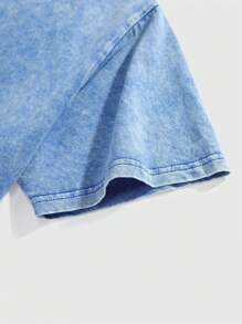 ROMWE MEN Street Life 万圣节、学校用男式蜘蛛与字母印花 T 恤 - 藍色 - 查看 4