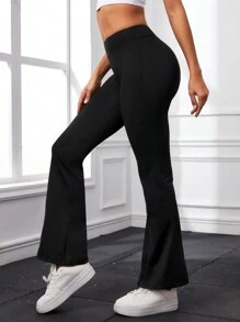 SHEIN Daily&Casual Women's Sporty Flared Leggings - Black - View 2