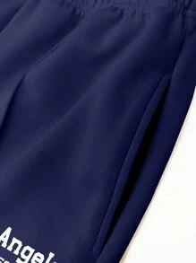 INAWLY 女士字母印花圓領運動服套裝 - 藏蓝色 - 查看 4