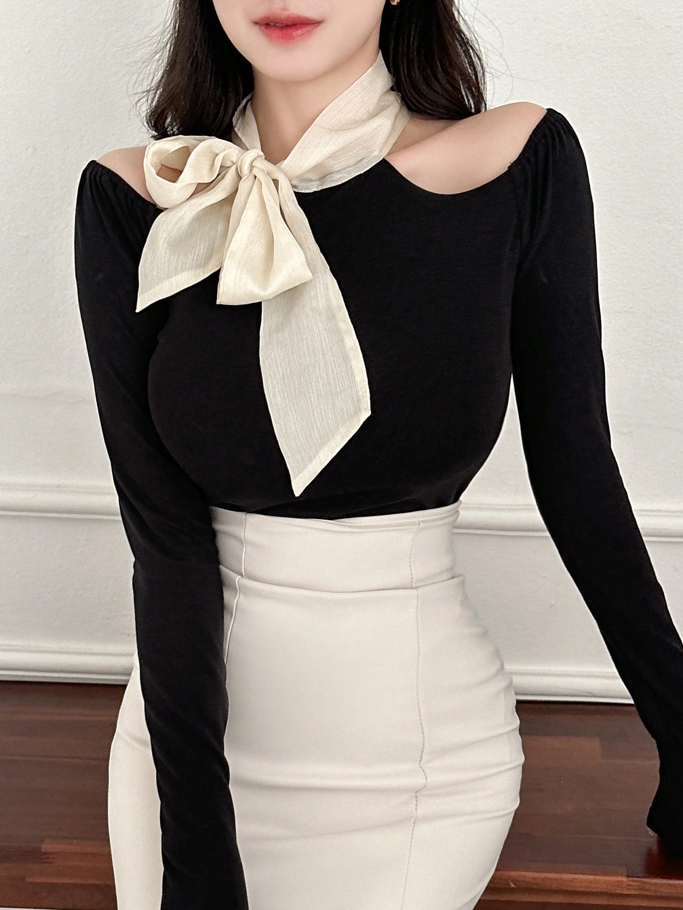 DAZY قميص تي شيرت نسائي بأكمام طويلة وفتحة كتف، مل...