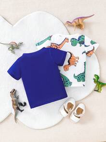 Baby Boy Cartoon Dinosaur & Letters Printed Short Sleeve T-Shirt - Multicolor - View 2