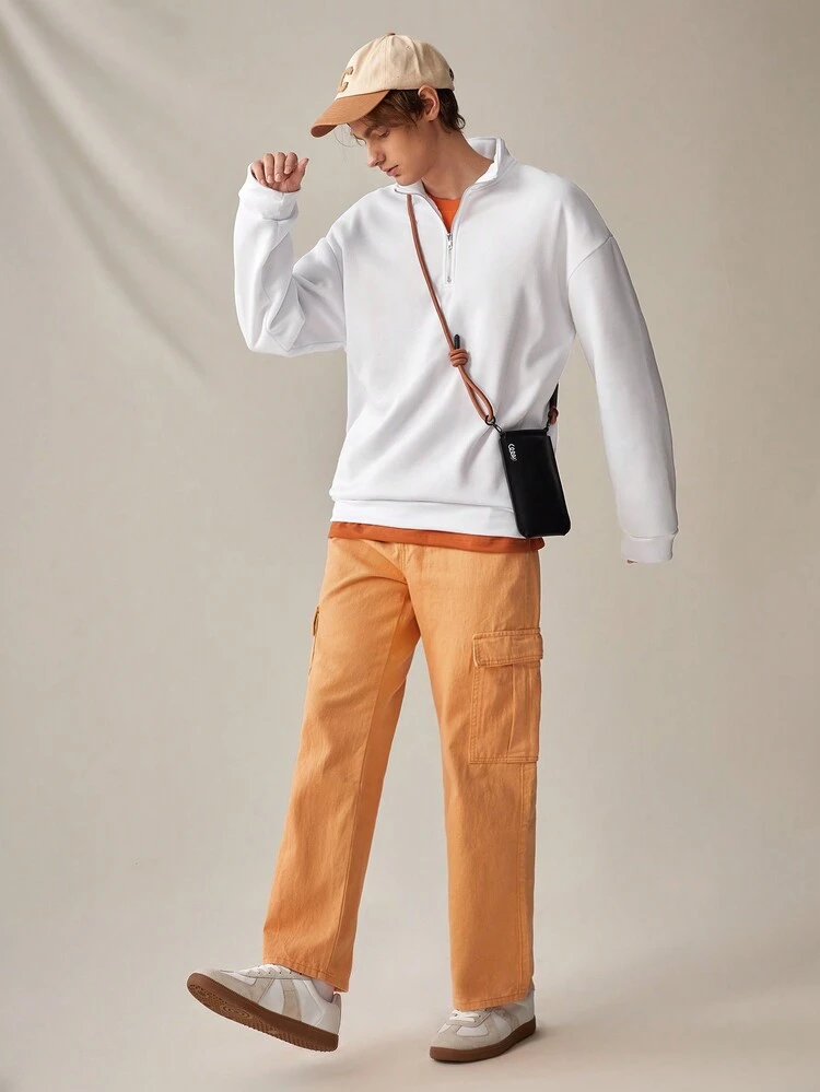 1pc Solid Color Flap Pocket Jeans