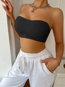 SHEIN Buckle Front Closure Wireless Bra Strapless Bra - Black - View 3