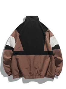 Men's Spring & Autumn Casual Color Block Jacket, Streetwear - Black - View 2