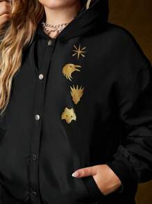 Game of Thrones X SHEIN Plus Print Drop Shoulder Snap Button Hooded Jacket