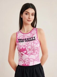 HELLO KITTY AND FRIENDS | SHEIN Cartoon Print Slogan Tank Top - Multicolor - View 3