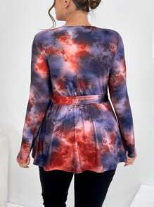 SHEIN Essnce Plus Size Tie-Dye Wrap Belt T-Shirt