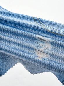 SHEIN Tween Girl's Butterfly Printed Denim Skirt, Summer Casual Style - Blue - View 7