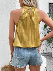 Chiquease Metallic Belted Sleeveless Shirt - Gold - View 5