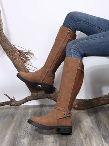 Giày bốt cưỡi ngựa mũi nhọn đế dày cổ điển có dây kéo kim loại cổ điển cỡ lớn cho nữ - Màu Mù tạt vàng - Xem 5