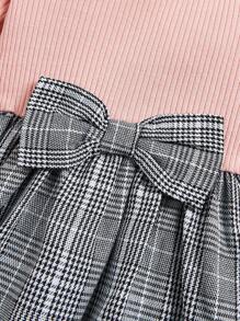 SHEIN Baby Girl Casual Cute Bowknot Dress With Headband - Multicolor - View 4