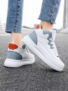 Women's Casual Sports Shoes - Fashionable Thick-Soled, Lace-Up Sneakers. - White - View 3