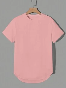 Men Solid Curved Hem Tee