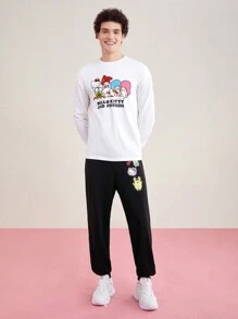 HELLO KITTY AND FRIENDS | SHEIN 男士卡通字母印花t恤和褲子套裝 - 彩色 - 查看 3