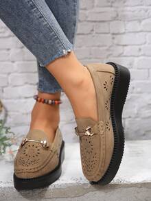 時尚舒適的軟底休閒增高便鞋,英式風格 - 棕色 - 查看 6