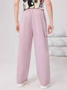 SHEIN 青少年男孩粉紅色縫線搭配工人口袋直筒褲 - 粉色 - 查看 2