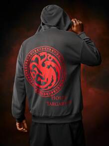 Game of Thrones X SHEIN 中性款1件西方龍印花連帽衫 - 深灰色 - 查看 2