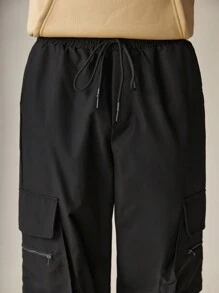 Manfinity VCAY 男士編織休閒直筒褲 - 黑色 - 查看 7