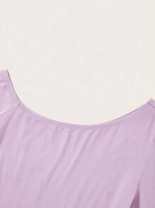 SHEIN BASICS Women's Plain Asymmetric Neck Long Sleeve T-Shirt - Mauve Purple - View 4