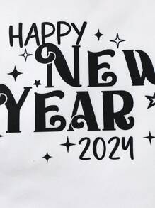 SHEIN 4入組男孩新年標語印花休閒圓領t恤和短褲緊身家居服 - 彩色 - 查看 5