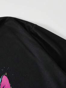 男士貓咪印花圓領t恤 - 黑色 - 查看 4