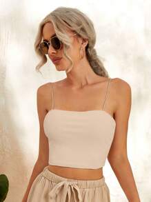 SHEIN Essnce Women'S Plain Texture Comfortable & Versatile Camisole Top - Apricot - View 5