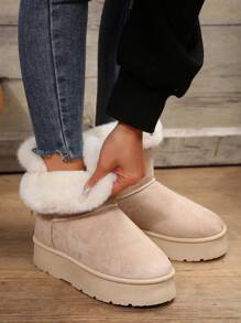 2025 Winter Women's Thick Sole High-Top Snow Boots With Bow, Warm Lace-Up Casual Snow Boots,Fur Boots - Beige - View 5