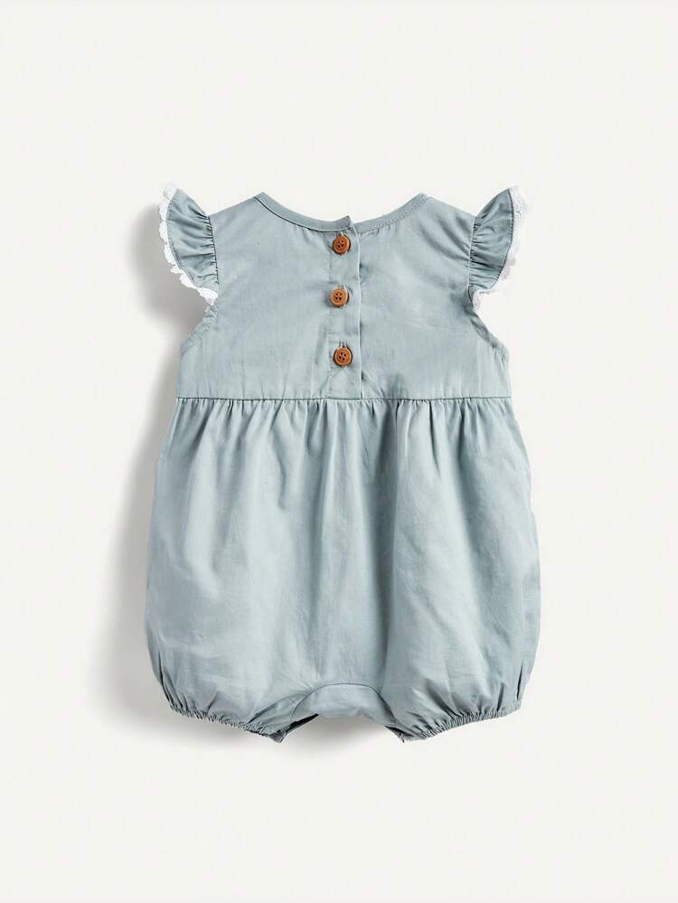 Baby Girl Floral Pattern Romper With Ruffled Hemline And Floral Edges