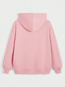 ROMWE Kawaii 女士休閒可愛兔子和旗語印花連帽衫 - 粉色 - 查看 2