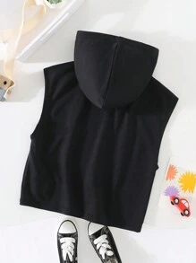 SHEIN Young Boy Cartoon Character Loose Fit Sleeveless Hoodie With Wide Straps For Casual Wear - Black - View 2
