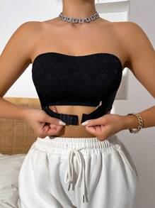 Women's Solid Color Lace Splice Front Closure Push Up Bra - Black - View 1