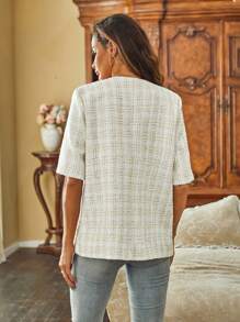 Aveloria Women's Plaid Button Front Double Pocket Coat - White - View 2